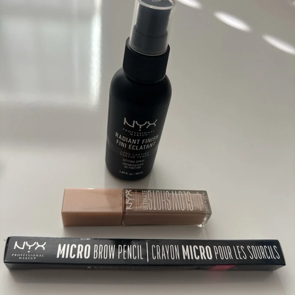 NYX Radiant Finish Setting Spray, Brow Pencil, and Eye shadow lot